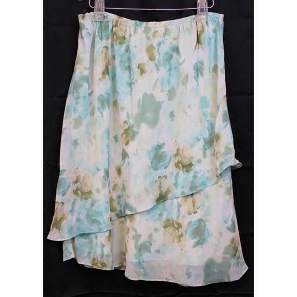 R&M Richards Outfit sz 18 W Teal Floral Shirt Tiered Skirt Spring Assmytrical - Picture 7 of 12